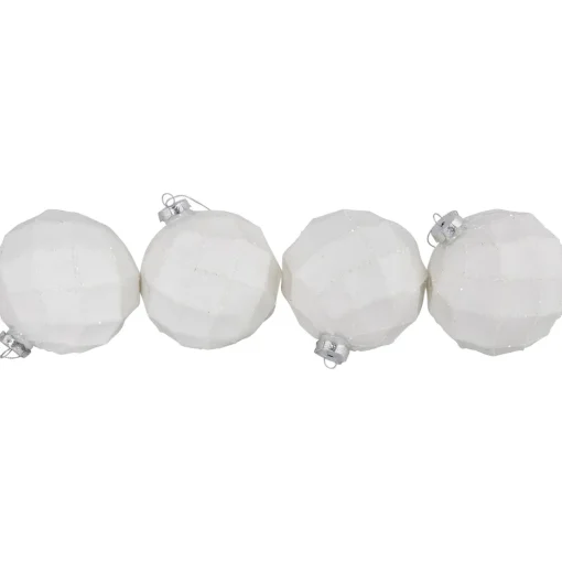 Sale 4ct Glittered White Christmas Glass Ball Ornaments 3.75" (95mm) Glass|Ball Ornaments