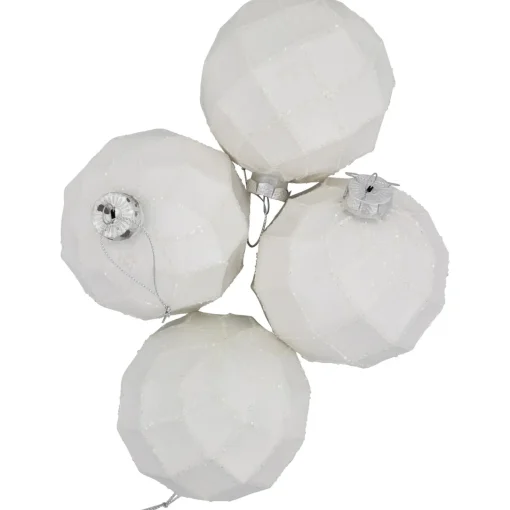 Sale 4ct Glittered White Christmas Glass Ball Ornaments 3.75" (95mm) Glass|Ball Ornaments