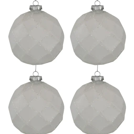 Sale 4ct Glittered White Christmas Glass Ball Ornaments 3.75" (95mm) Glass|Ball Ornaments