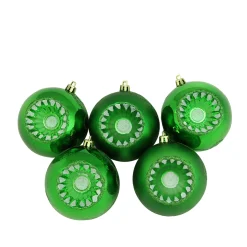 5ct Green Shatterproof 2-Finish Retro Reflector Christmas Ball Ornaments 3.25" (80mm) Shatterproof Balls|Ball Ornaments