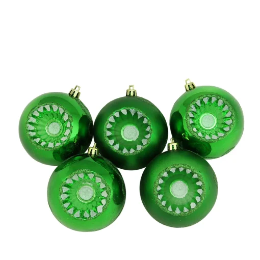 5ct Green Shatterproof 2-Finish Retro Reflector Christmas Ball Ornaments 3.25" (80mm) Shatterproof Balls|Ball Ornaments