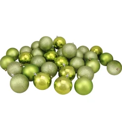 Sale 32ct Kiwi Green Shatterproof 4-Finish Christmas Ball Ornaments 3.25" (80mm) Shatterproof Balls|Ball Ornaments