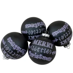 Best 4ct Matte Black Merry Little Christmas Glass Ball Ornaments 2.5-Inch (65mm) Ball Ornaments|Glass