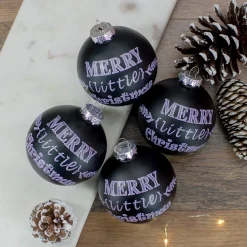 Best 4ct Matte Black Merry Little Christmas Glass Ball Ornaments 2.5-Inch (65mm) Ball Ornaments|Glass