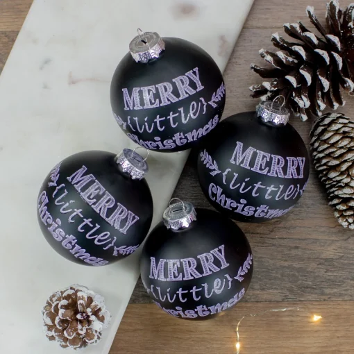 Best 4ct Matte Black Merry Little Christmas Glass Ball Ornaments 2.5-Inch (65mm) Ball Ornaments|Glass