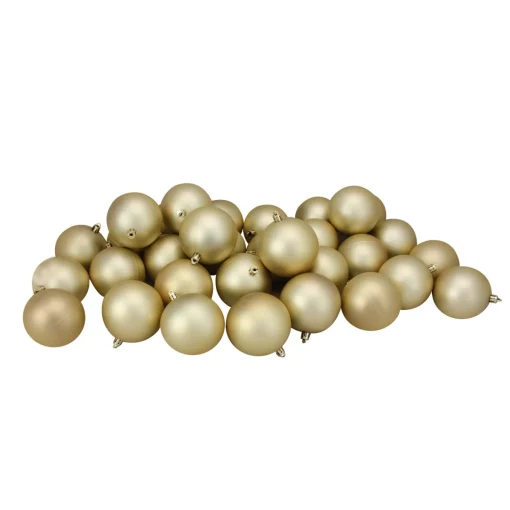 Clearance 32ct Matte Champagne Gold Shatterproof Christmas Ball Ornaments 3.25" (80mm) Ball Ornaments|Shatterproof Balls