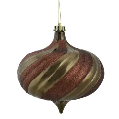 Clearance 4ct Mocha Brown Swirl Shatterproof 2-Finish Onion Drop Christmas Ornaments 5.75" (150mm) Shatterproof Balls|Ball Ornaments