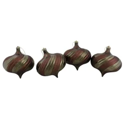 Clearance 4ct Mocha Brown Swirl Shatterproof 2-Finish Onion Drop Christmas Ornaments 5.75" (150mm) Shatterproof Balls|Ball Ornaments