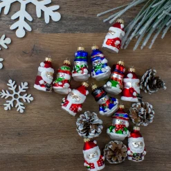 Online 12ct Red Winter Snowmen and Santa Claus Figurine Glass Christmas Ornaments 2.5" Santa Claus