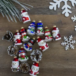 Online 12ct Red Winter Snowmen and Santa Claus Figurine Glass Christmas Ornaments 2.5