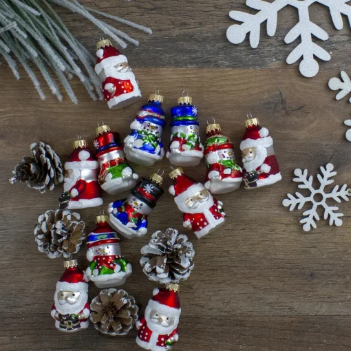 Online 12ct Red Winter Snowmen and Santa Claus Figurine Glass Christmas Ornaments 2.5" Santa Claus