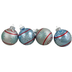 Discount 4ct Silver and Blue Snowflake Glass Ball Christmas Ornament 2.75" (70mm) Ball Ornaments|Glass