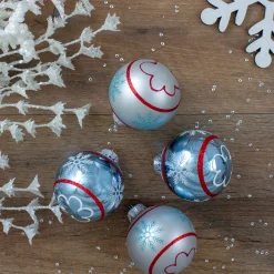 Discount 4ct Silver and Blue Snowflake Glass Ball Christmas Ornament 2.75" (70mm) Ball Ornaments|Glass