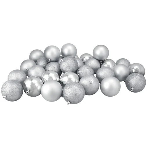 Online 32ct Silver Shatterproof 4 Finish Christmas Ball Ornaments 3.25" (80mm) Ball Ornaments|Shatterproof Balls