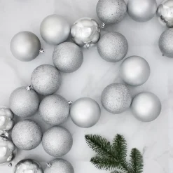 Online 32ct Silver Shatterproof 4 Finish Christmas Ball Ornaments 3.25" (80mm) Ball Ornaments|Shatterproof Balls