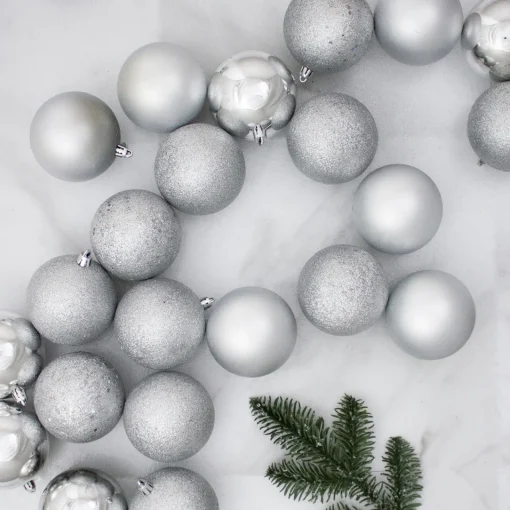 Online 32ct Silver Shatterproof 4 Finish Christmas Ball Ornaments 3.25" (80mm) Ball Ornaments|Shatterproof Balls