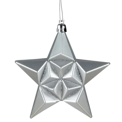 12ct Silver Splendor Shatterproof Star Christmas Ornaments 5" Symbols