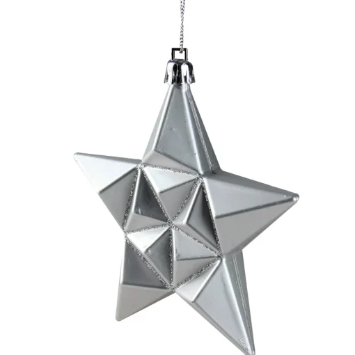 12ct Silver Splendor Shatterproof Star Christmas Ornaments 5" Symbols