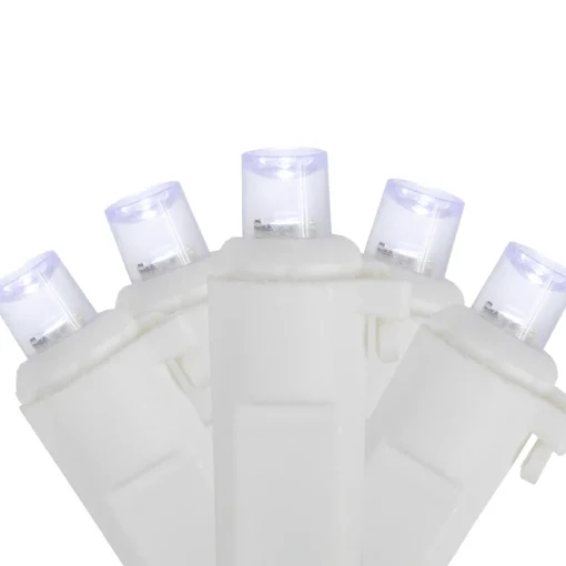 50ct White LED Wide Angle Christmas String Lights, 16.25ft White Wire Led
