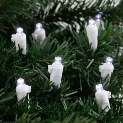 50ct White LED Wide Angle Christmas String Lights, 16.25ft White Wire Led