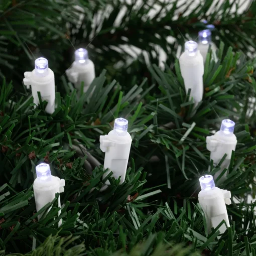 50ct White LED Wide Angle Christmas String Lights, 16.25ft White Wire Led