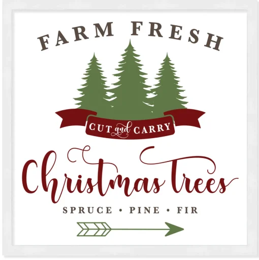 Discount Cut and Carry Christmas Tree Farm 17.5" x 17.5" Framed Christmas Wall Decor Sign Poster in a Natural Wooden Frame with UV Acrylic and Hangers Wall