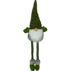 Hot Dangling Legs Sitting Boy Gnome with Beard Christmas Figure - 21" - Green Gnomes