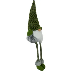 Hot Dangling Legs Sitting Boy Gnome with Beard Christmas Figure - 21" - Green Gnomes