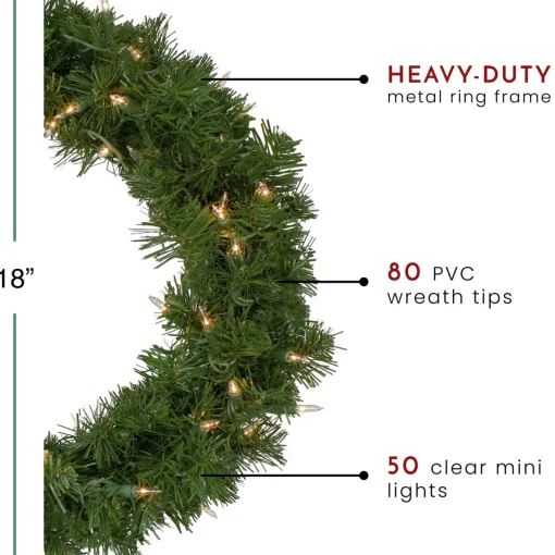 Deluxe Windsor Pine Artificial Christmas Wreath - 18" - Clear Lights Pre Lit