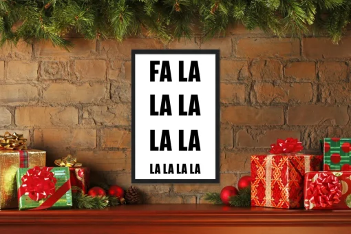 Sale FA LA LA LA 17.5" x 23.5" Framed Christmas Wall Decor Art Print Sign Poster in a Black Wooden Frame with UV Acrylic and Hangers Wall