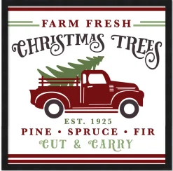 Online Farm Fresh Christmas Trees 15.5" x 15.5" Framed Christmas Wall Decor Art Print Sign Poster in a Black Wooden Frame with UV Acrylic and Hangers Wall