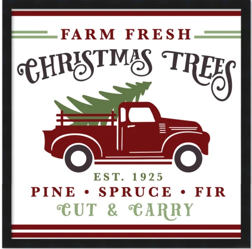 Online Farm Fresh Christmas Trees 15.5" x 15.5" Framed Christmas Wall Decor Art Print Sign Poster in a Black Wooden Frame with UV Acrylic and Hangers Wall