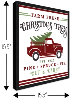 Online Farm Fresh Christmas Trees 15.5" x 15.5" Framed Christmas Wall Decor Art Print Sign Poster in a Black Wooden Frame with UV Acrylic and Hangers Wall