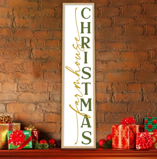 Sale Farmhouse Christmas Tall 10" x 43.5" Framed Christmas Wall Decor Art Print Sign Poster in a Natural Wooden Frame with UV Acrylic and Hangers Wall