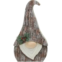 Outlet Faux Tree Bark Gnome with Holly Berry Christmas Figure - 16" - Brown and White Gnomes