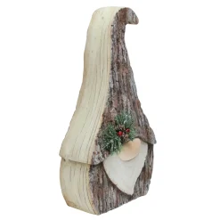 Outlet Faux Tree Bark Gnome with Holly Berry Christmas Figure - 16" - Brown and White Gnomes