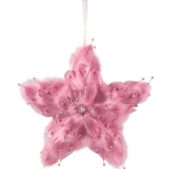Sale Feather Star Glittered Christmas Ornament with Hearts -12" - Pink Symbols