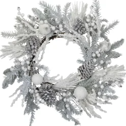 Clearance Flocked Berries and Pinecones Artificial Pine Christmas Wreath - 26" - Unlit Unlit