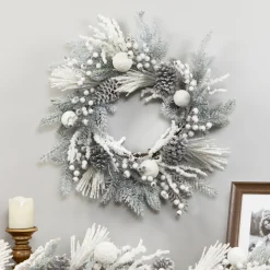 Clearance Flocked Berries and Pinecones Artificial Pine Christmas Wreath - 26" - Unlit Unlit
