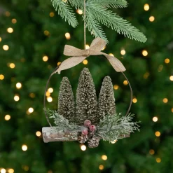 Best Flocked Bottle Brush Trees with Wooden Log Christmas Ornament - 7" Garden & Floral