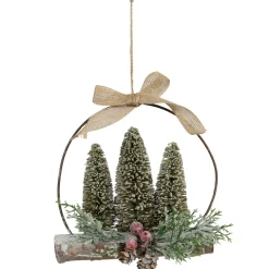 Best Flocked Bottle Brush Trees with Wooden Log Christmas Ornament - 7" Garden & Floral