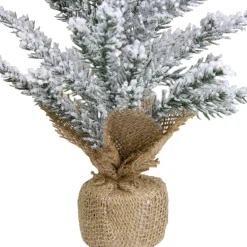 Clearance Flocked Mini Pine Slim Artificial Christmas Tree with Jute Base - Unlit - 12" Flocked