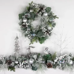 Discount Flocked Pine Artificial Christmas Wreath with Iridescent Ornaments, 24-Inch, Unlit Unlit