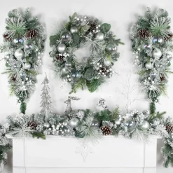 Discount Flocked Pine Artificial Christmas Wreath with Iridescent Ornaments, 24-Inch, Unlit Unlit