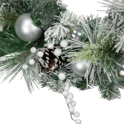 Discount Flocked Pine Artificial Christmas Wreath with Iridescent Ornaments, 24-Inch, Unlit Unlit