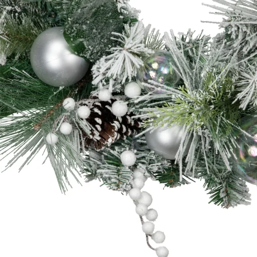 Discount Flocked Pine Artificial Christmas Wreath with Iridescent Ornaments, 24-Inch, Unlit Unlit