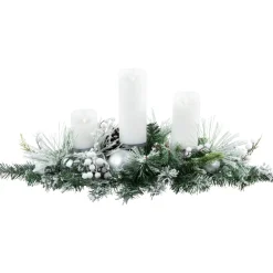 Flocked Pine Triple Candle Holder with Iridescent Christmas Ornaments - 30" Candle Holders