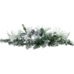 Flocked Pine Triple Candle Holder with Iridescent Christmas Ornaments - 30