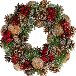 Clearance Flocked Pinecones and Glittered Stars Christmas Wreath - 13.25" - Unlit Unlit
