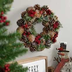 Clearance Flocked Pinecones and Glittered Stars Christmas Wreath - 13.25" - Unlit Unlit